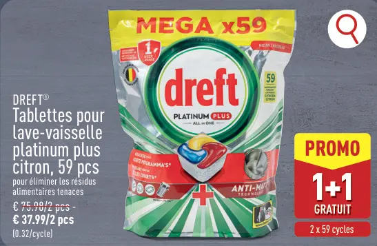 Offre: Tablettes pour lave-vaisselle platinum plus citron