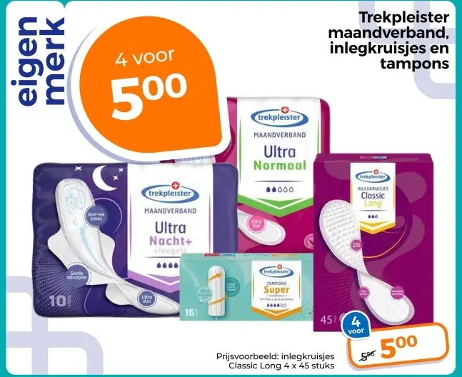 Aanbieding: Trekpleister maandverband, inlegkruisjes en tampons