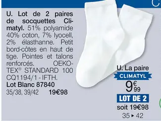 Offre: Lot de 2 paires de socquettes