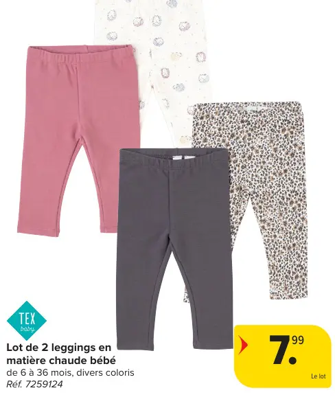 Offre: Lot de 2 leggings en matière chaude bébé