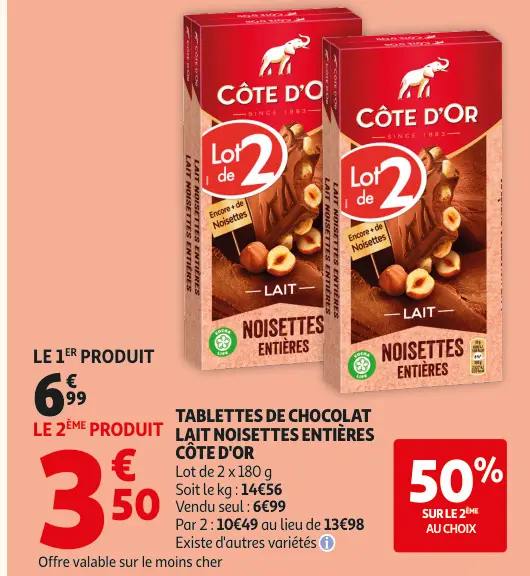 Promotie: Tablettes de chocolat lait noisettes entières