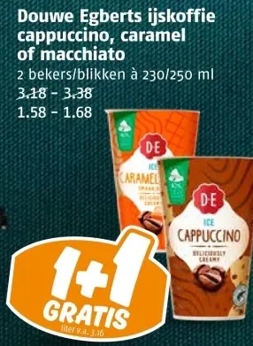 Aanbieding: IJskoffie cappuccino, caramel of macchiato