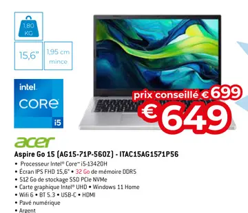 Offre: Aspire Go 15 (AG15-71P-560Z) - ITAC15AG1571P5