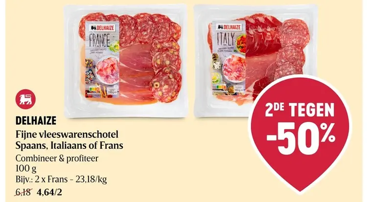 Promotie: Delhaize Fijne vleeswarenschotel Spaans, Italiaans of Frans