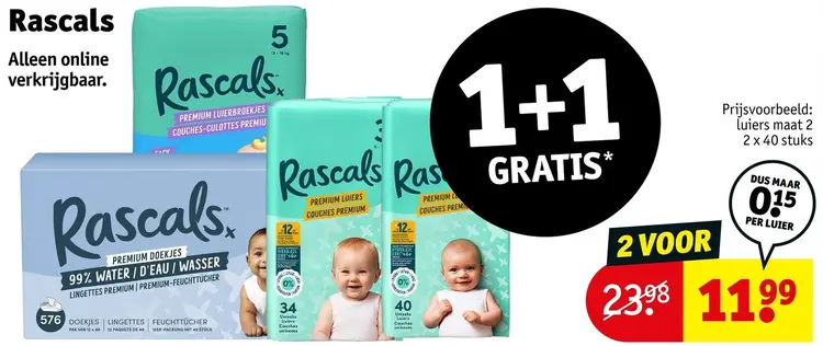 Aanbieding: Rascals Premium Luiers, Luierbroekjes of Doek