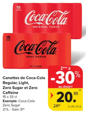 Offre: Canettes de Coca-Cola Regular, Light, Zero Sugar et Zero Caffeine