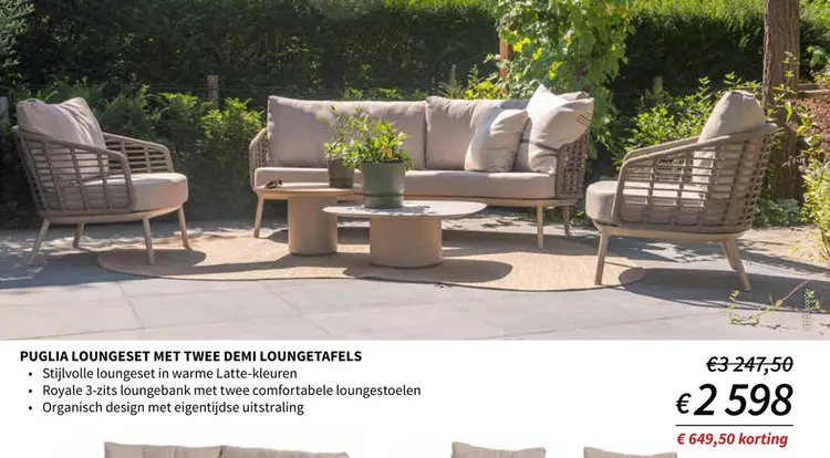 Promotie: Puglia loungeset met twee demi loungetafels
