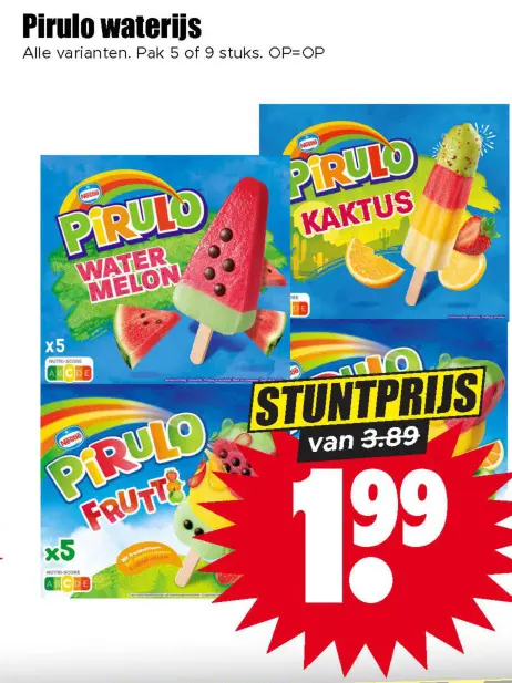 Aanbieding: Pirulo waterijs zoals: Water Melon, Kaktus en Frutti