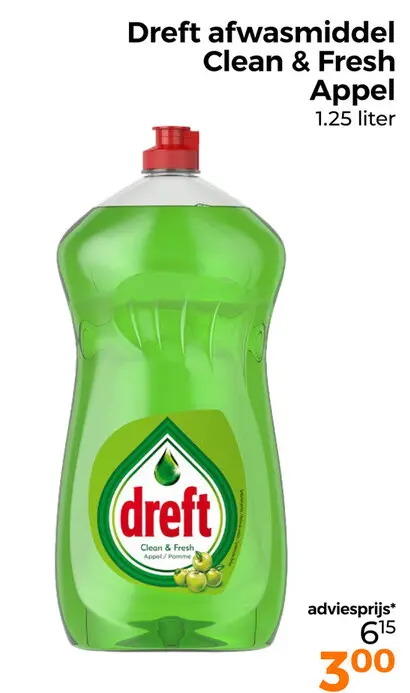 Aanbieding: Dreft afwasmiddel Clean & Fresh Appel