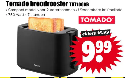 Aanbieding: Tomado broodrooster TBT1000B