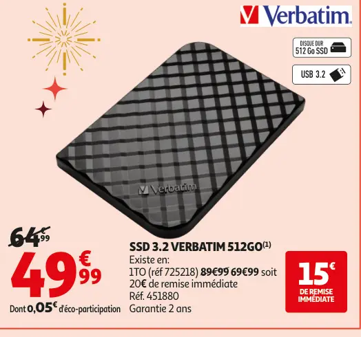 Offre: Ssd 3.2 Verbatim 512go