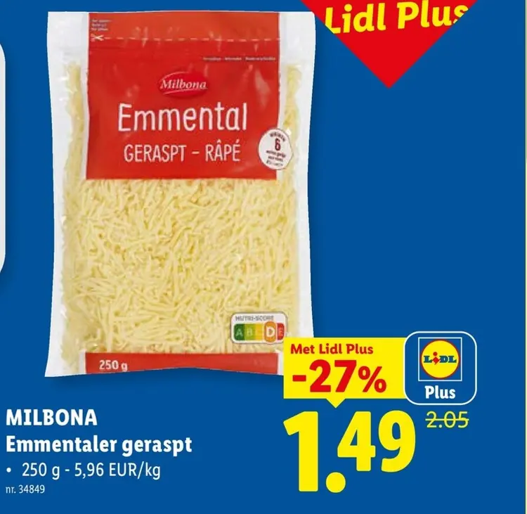 Promotie: Milbona Emmentaler geraspt