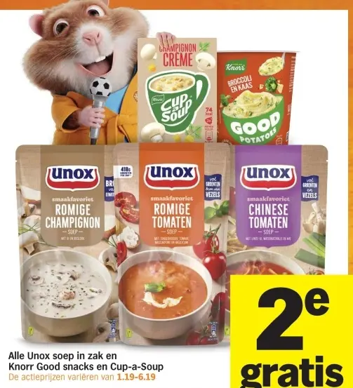 Aanbieding: Unox soep in zak en Knorr Good snacks en Cup-a-Soup