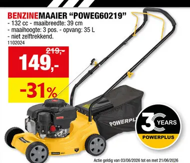 Promotie: Powerplus EG POWEG60219 benzine grasmaaier 132cc 39cm