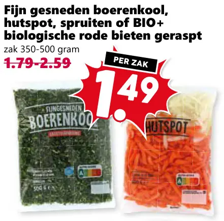 Aanbieding: Fijn gesneden boerenkool, hutspot, spruiten of BIO+ biologische rode bieten geraspt