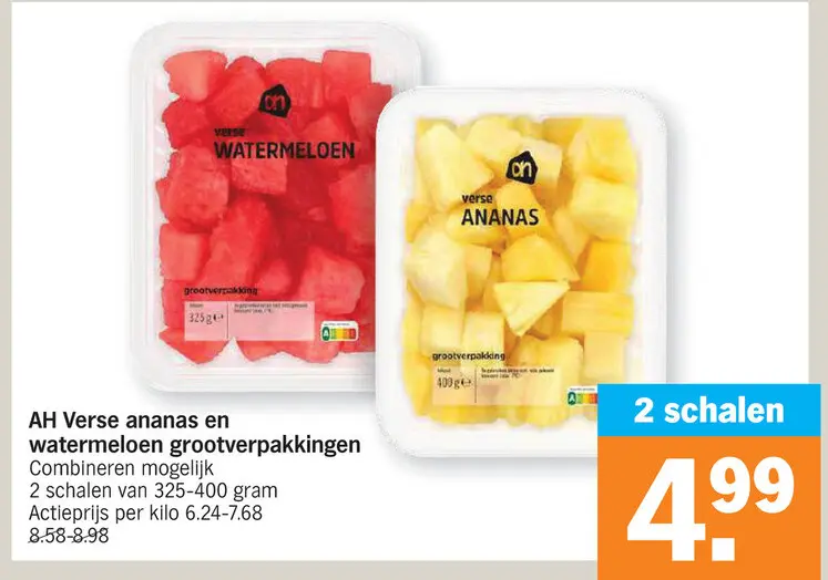 Promotie: Verse ananas en watermeloen grootverpakkingen