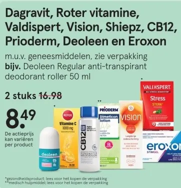 Aanbieding: Dagravit, Roter vitamine, Valdispert, Vision, Shiepz, CB12, Prioderm, Deoleen en Eroxon