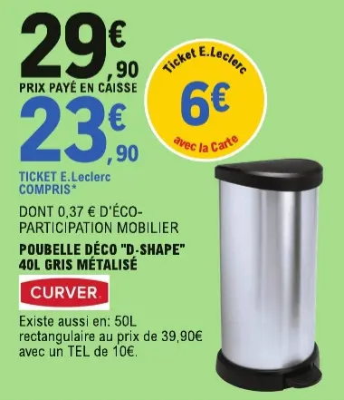 Offre: Poubelle déco "d-shape" 40l gris métalisé