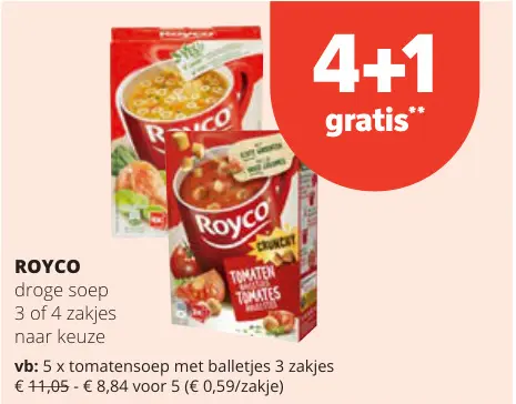 Promotie: Droge soep 3 of 4 zakjes