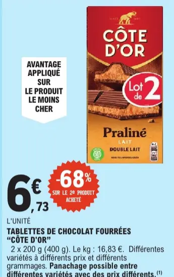 Offre: Tablettes de chocolat fourrées
