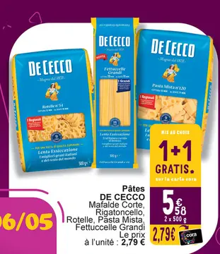 Offre: Pâtes DE CECCO Mafalde Corte, Rigatoncello, Rotelle