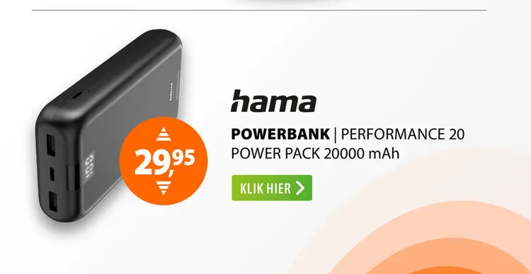 Aanbieding: Hama Performance 20 Power Pack 20.000 mAh Antraciet