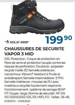 Offre: CHAUSSURES DE SECURITE VAPOR 3 MID