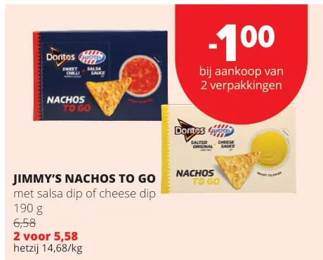 Promotie: Nachos to go met salsa dip of cheese dip
