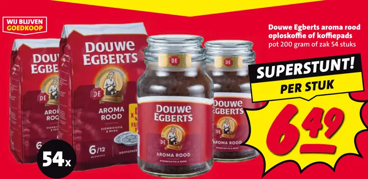 Aanbieding: Douwe Egberts aroma rood oploskoffie of koffi
