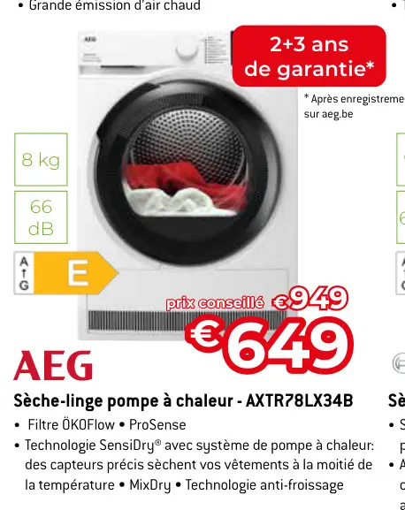 Offre: Sèche-linge pompe à chaleur - AXTR78LX34B