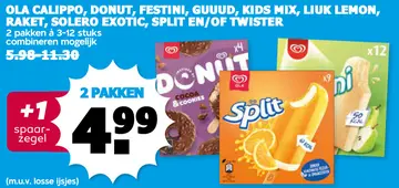 Aanbieding: Ola calippo, donut, festini, goood, kids mix, Liuk lemon, raket, solero exotic, split en/of twister