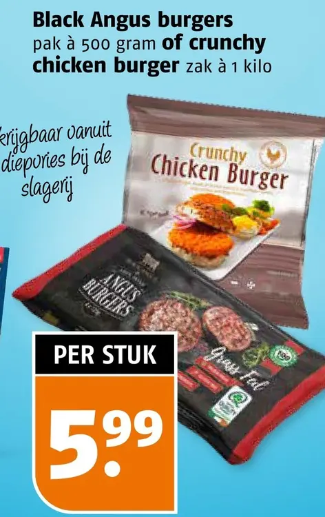 Aanbieding: Black Angus burgers of crunchy chicken burger