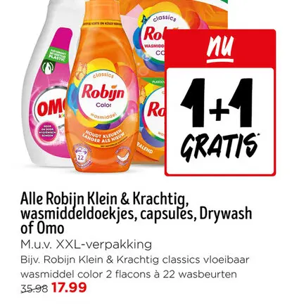 Aanbieding: Robijn Klein & Krachtig, wasmiddeldoekjes, capsules, Drywash of Omo