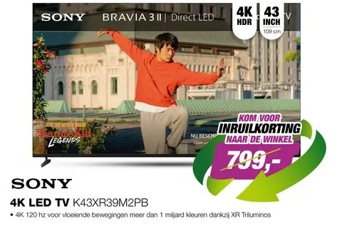 Aanbieding: Sony 43" BRAVIA 3 II - 4K LED TV 2026