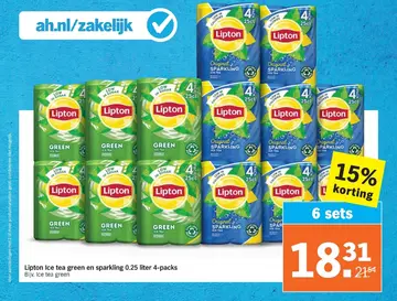 Aanbieding: Lipton Ice tea green en sparkling 0.25 liter 