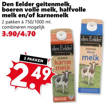 Aanbieding: Geitenmelk, boeren volle melk, halfvolle melk en/of karnemelk