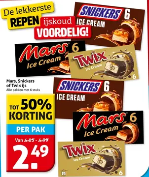 Aanbieding: Mars, Snickers of Twix ijs