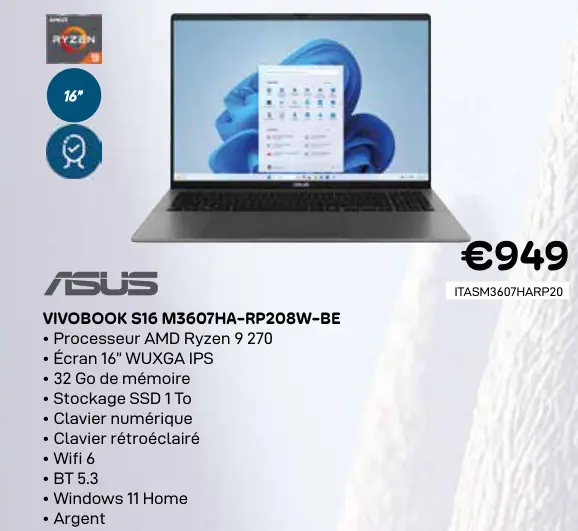 Offre: Vivobook s16 m3607ha-rp208w-be