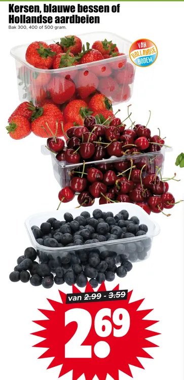 Aanbieding: Kersen, blauwe bessen of Hollandse aardbeien
