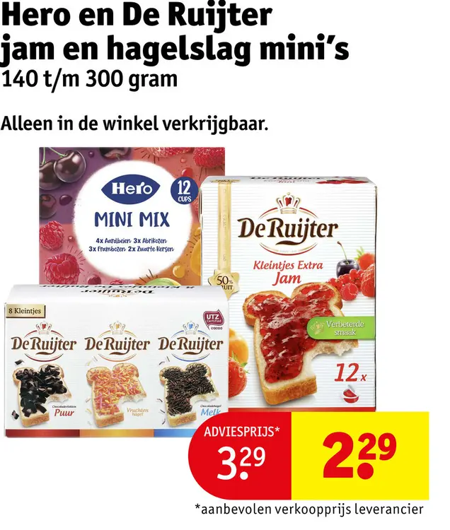 Aanbieding: Hero en De Ruijter jam en hagelslag mini's