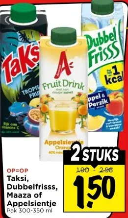 Aanbieding: Taksi, Dubbelfrisss, Maaza of Appelsientje