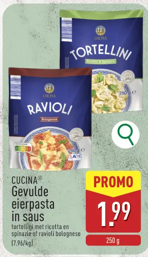 Promotie: Gevulde eierpasta in saus