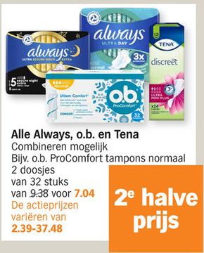 Aanbieding: Always, o.b. en Tena