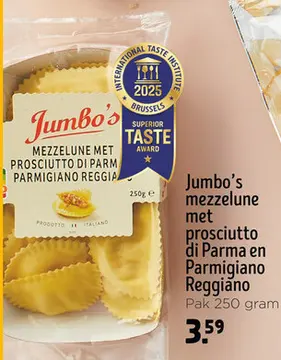 Aanbieding: Jumbo's mezzelune met prosciutto di Parma en Parmigiano Reggiano