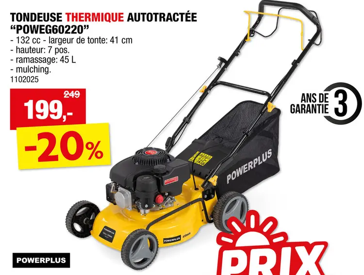 Offre: Powerplus EG POWEG60220 tondeuse thermique autotractée 132cc 41cm