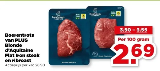 Boerentrots Blonde d'Aquitaine Flat Iron steak en ribroast