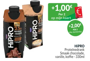 Promotie: Proteïnedrank Smaak chocolade, vanille, koffie