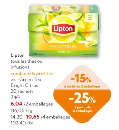 Offre: Lipton tous les thés ou infusions