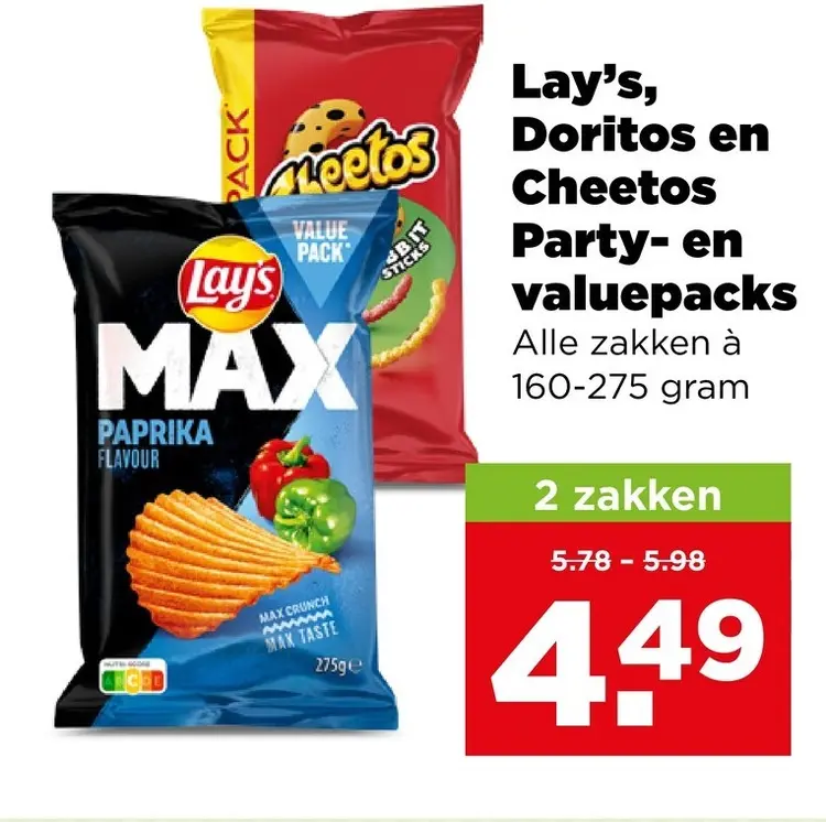 Aanbieding: Lay's, Doritos en Cheetos Party- en valuepack