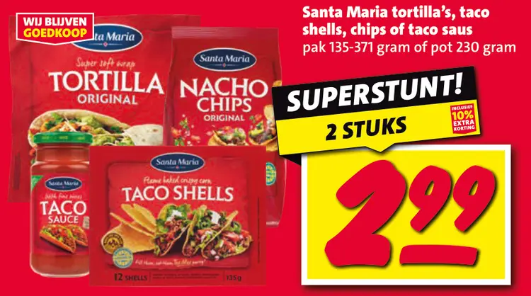 Aanbieding: Tortilla's, taco shells, chips of taco saus